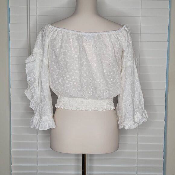 Cottagecore Countrycore Boho Fairy Hippie Flutter Sleeve Eyelet Ethereal Smocked - Picture 6 of 8